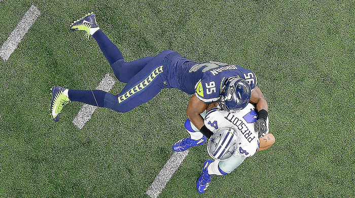 Jordan took down Dak Prescott in Seattle’s season-saving win in Dallas in Week 16.
